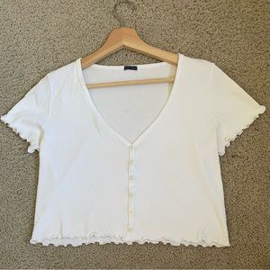 brandy melville white ruffled paige top (one size)